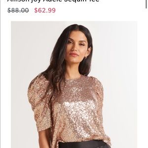 EVEREVE Rose Gold Sequin Puff Sleeve tee
